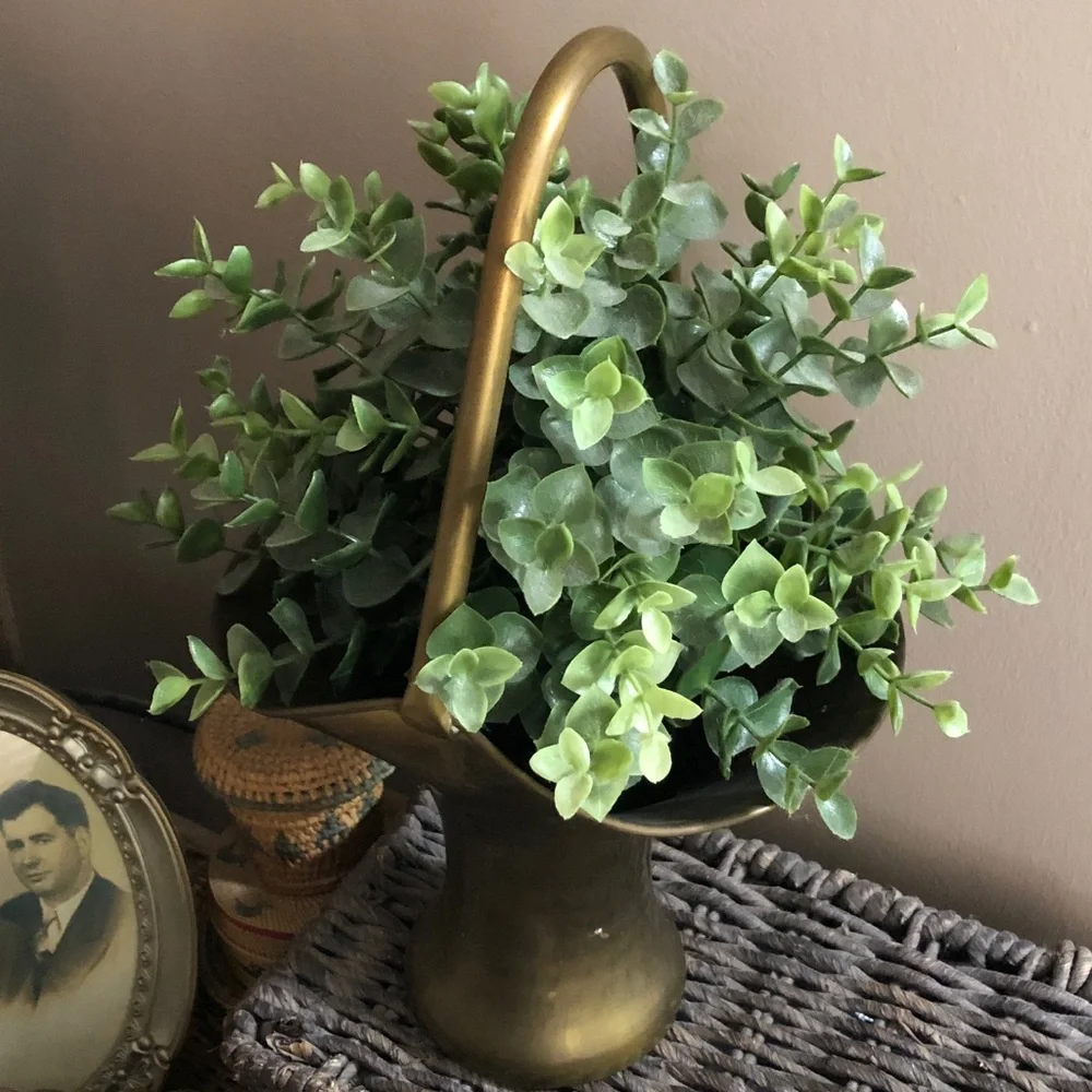 Vintage Brass Flower Basket With Handle